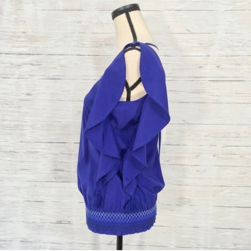 Trina Turk silk cotton v neck ruffled sleeveless blouse - Picture 2 of 5